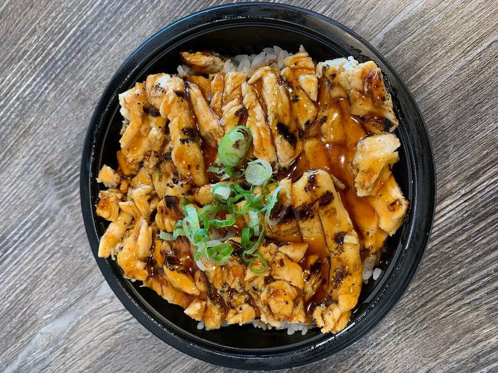 Chicken Teriyaki Bowl · Fresh grilled teriyaki chicken over a bowl of steamed rice, topped with homemade teriyaki sauce and scallions.