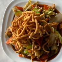 N2. Chow Mein · Crispy noodle. American style. Choice of chicken, beef pork or veggie.