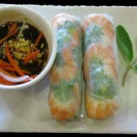 Springrolls · Shrimps, lettuce, bean sprouts, basil and vermicelli noodles wrapped in rice paper. Served w...