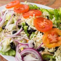 Vegetarian Salad · Lettuce (Iceberg & Romaine), mushrooms, black olives, bell peppers, onions, lettuce, cheese ...