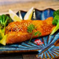 34. Salmon Teriyaki · Grilled teriyaki salmon fillet with housemade BBQ sauce