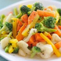 Butter Vegetables · Mixed vegetables (Carrots, potatoes, brocolli, green beans and gean peas) tossed over pan wi...