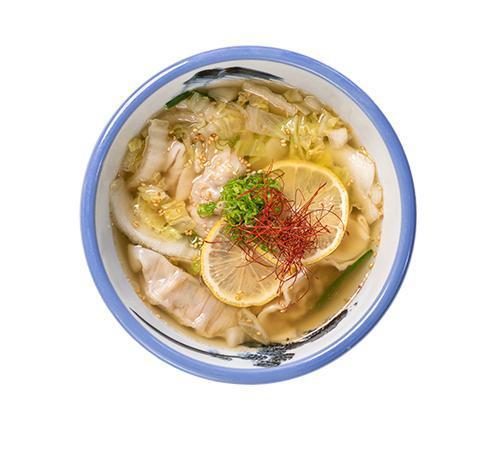 Gyoza Soup · 6 pieces. Pork, chive, ginger, garlic, napa cabbage, chicken broth, sesame, lemon, and bokchoy.