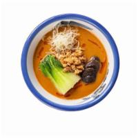 Vegan Tantanmen · Miso tare, hazelnut broth, bok choy, shiitake, leeks, and miso cashew crumbles.