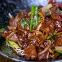 Mongolian Style Beef · Certified Angus beef sirloin, sweet onions, scallions, sweet heat Mongolian BBQ sauce.