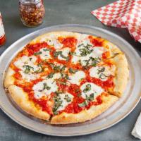 Margarita Pizza  · Tomato sauce, garlic, olive oil, fresh mozzarella and fresh basil. 