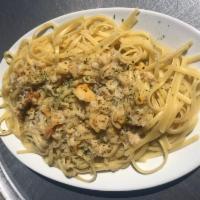 Clam sauce  · White or red served over spaghetti, linguini or penne