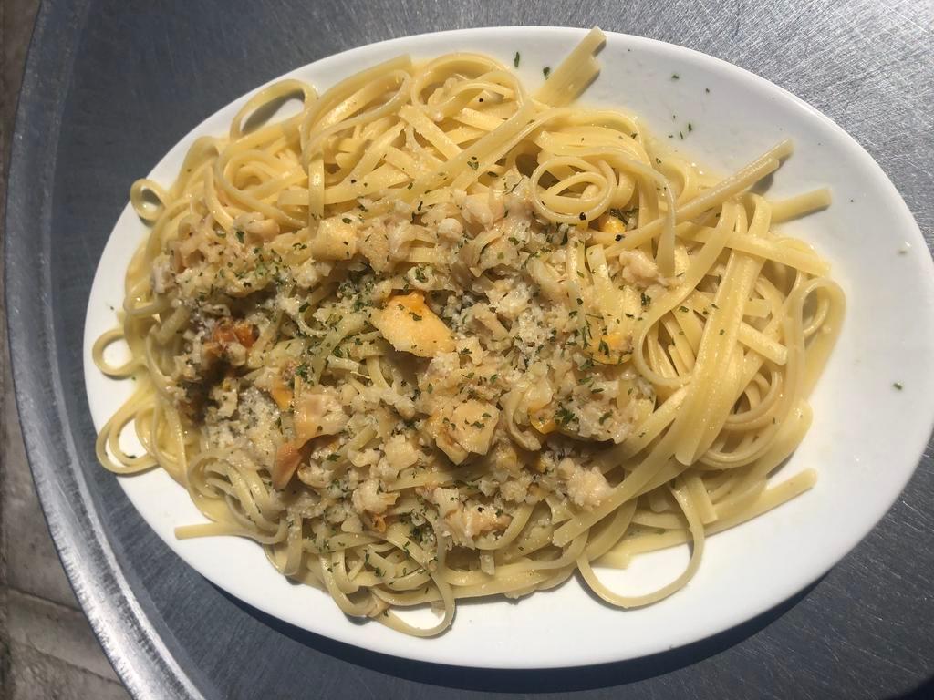 Clam sauce  · White or red served over spaghetti, linguini or penne