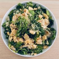 Kale Chicken Caesar Salad · Grilled Chicken Breast, Romaine Lettuce, Kale, Cheese Whisps, Parmesan Cheese, Caesar Dressi...