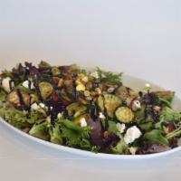 Grilled Vegetables Salad · Grilled eggplant, red and yellow peppers, zucchini, green olives, goat cheese crumbles, bals...