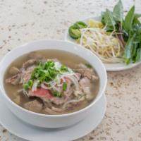 P2. Beef Pho Noodle Soup Dinner · Your choices of rare-steak, brisket, meatball, culantro, onions, pepper, beansprouts, basil,...