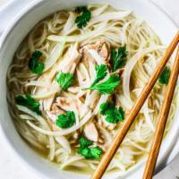 P3. Chicken Pho Noodle Soup Dinner · Chicken, rice noodle, onions, beef broth, culantro, pepper, served with beansprouts, basil, ...