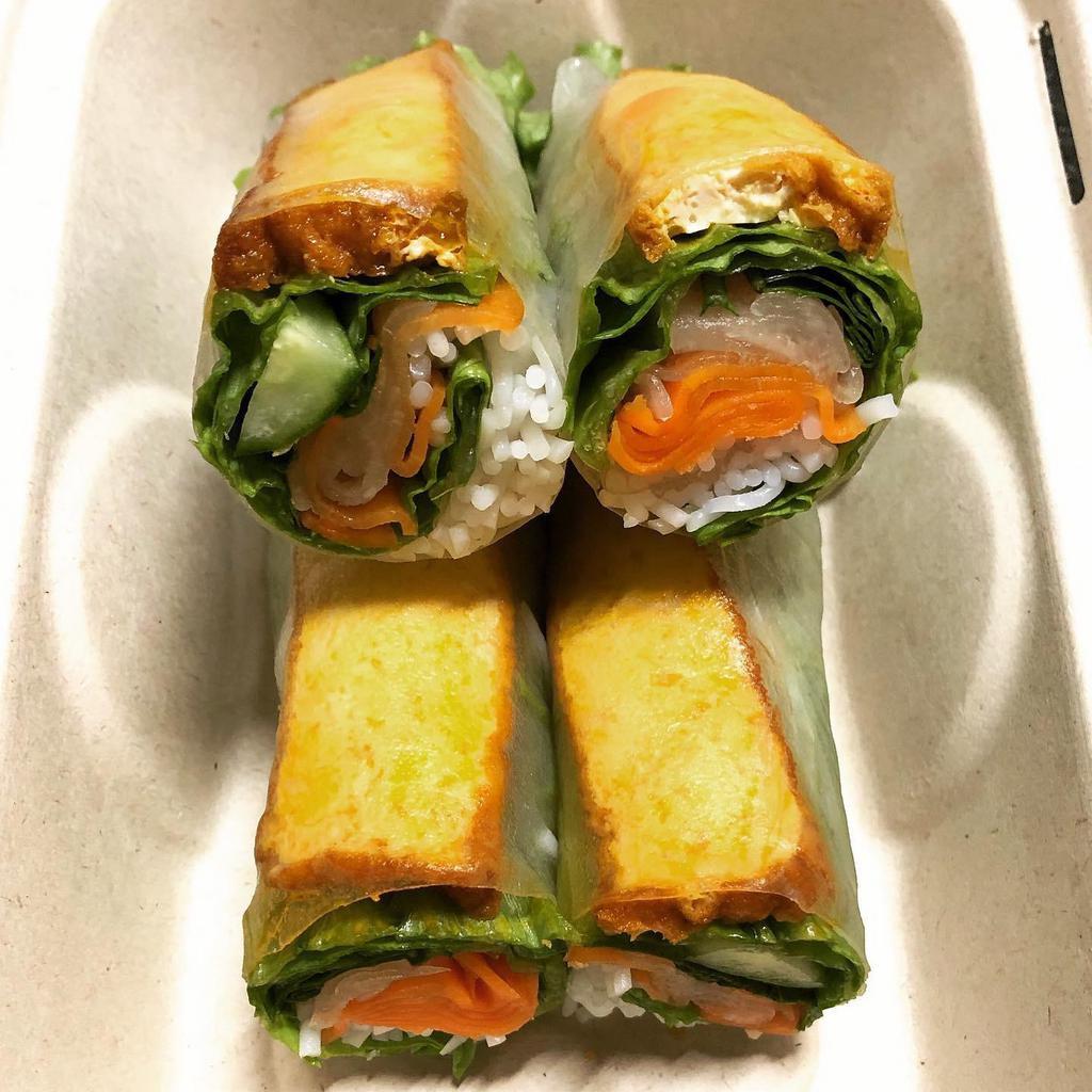 VA1. Vegan Summer Roll  · Rice paper, vermicelli, tofu, lemongrass, soy sauce, cucumber, lecttuce, pickles, basil, served with our home-made peanut sauce. Vegan.
