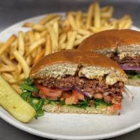 Beyond Burger  · Beyond Meat Patty, Arugula, Tomatoes, Red Onion & Chipotle Aioli on a Brioche Bun  Served Wi...