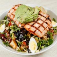 Salmon Cobb Salad · DRESSING COMES ON THE SIDE
Grilled Salmon Filet, Mixed greens with Romaine, fresh herb mix, ...