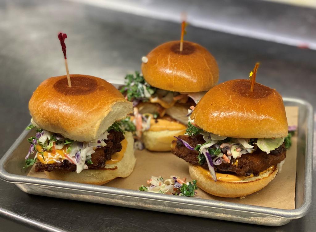 Fried Chicken Sliders · 3 Sliders with Coleslaw and chipotle aioli