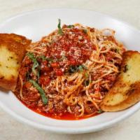 Spaghettini Bolognese  · Classic meat sauce (Italian sausage and ground beef), fresh basil, and Parmesan. Served with...
