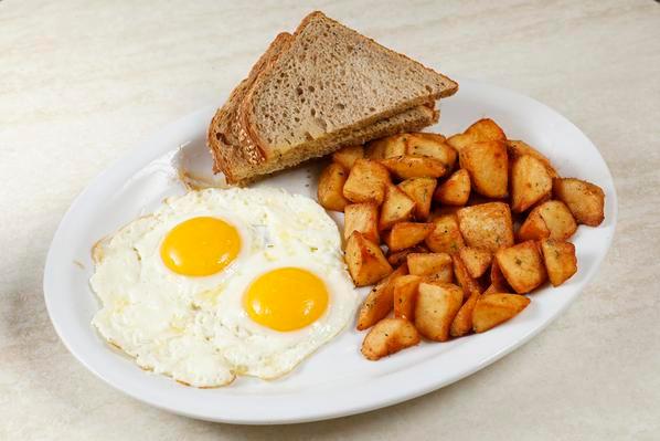 Eye Opener · 2 eggs any style. Served with rosemary garlic potatoes and choice of toast. 