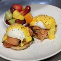Lox Benedict · Two Poached Eggs, Smoked Salmon, Grilled Tomatoes, & Spinach, Hollandaise Sauce On a Toasted...