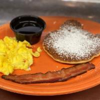 Kids- Triple Gobble · One Pancake, One Scrambled Egg, choice of One Slice of bacon, Chicken Apple Sauces or Ham an...