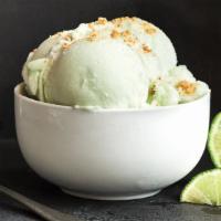 Key Lime Cream Pie Gelato · Tangy key lime gelato swirled with a sweet cream and crumbled graham cracker crust.
