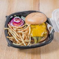Green Chile-Cheese Burger · 8 oz. flame grilled thick beef patty on a brioched bun. Comes with cheddar and hatch chopped...