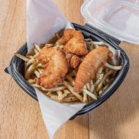 Kids Chicken Tenders · Served with fries.