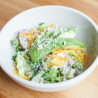 Caesar Salad · Romaine hearts, avocado, queso fresco, red onions tostadas, traditional dressing.