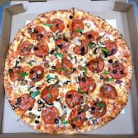 Combo Pizza · Pepperoni, Italian sausage, mushrooms, red onions, black olives and green peppers.