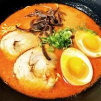 Spicy Tonkotsu Miso  Ramen · Pork cha-shu, ramen egg, kikurage, green onion, spicy miso paste.