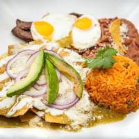 Chilaquiles Combinacion · Chilaquiles with choice of meat and 2 eggs.