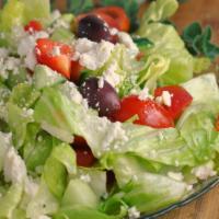 Greek Salad · Iceberg, spring mix, carrots, kalamata olives, green peppers, cucumbers, onions, pepperoncin...