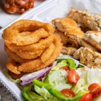 Marinated Grilled Chicken Dinner · Served with 2 choices from fries, salad, coleslaw, rice or onion rings.