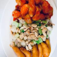 #4 Sweet and Sour Pork, Fried Shrimp, Almond Chicken-Subgum Chow Mein · 