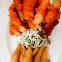 Sweet and Sour Combination · Pork fried rice, fried shrimp, sweet and sour chicken.
