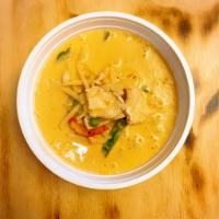 Chicken Red Curry · Thai gourmet red curry paste, sauteed with Thai coconut milk, chicken, bamboo shoots, bell p...