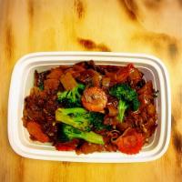 Pad See Ew Beef · Pan-fried wide rice noodles with beef, broccoli, cabbage, carrot, and egg flavored with swee...