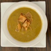 Lentil Soup · Lentils mixed with noodles, chicken base and onions. Seasoned with curry.
