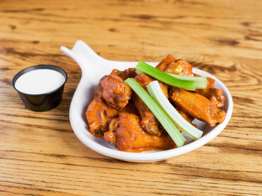 Chicken Wings-6 Pack · Six Jumbo wings tossed in your choice of Buffalo, Honey Garlic, Blackened and Charred, or BBQ sauce