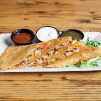 Quesadillas · Choose grilled chicken, beef,  or pulled pork with pico de gallo and cheddar jack or veg out...