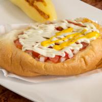 Sonoran Style Hot Dog · Our famous award winning Sonoran style hot dog. Served on our signature bread topped with wh...