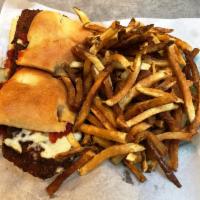 Eggplant Parmesan Sandwich · Provolone cheese and marinara on focaccia bread. Served with fresh cut fries.