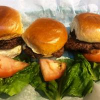 3 MIni Beef Burgers · Served with lettuce and tomato.