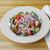 Simply Green Salad · Artisan greens, goat cheese, cucumber, cherry tomatoes, red onion, carrots and black pepper ...