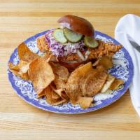 Yardbird Sandwich · Choice of grilled or fried chicken, coleslaw, pickled mustard seed mayo, challah bun, house ...