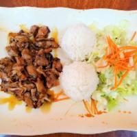 T4. Pork Teriyaki · Thinly sliced tender pork grilled to perfection and served with our homemade teriyaki sauce.