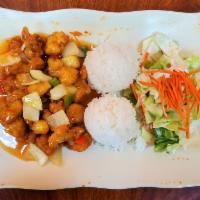 H4. Sweet & Sour Chicken Special · Deep-fried chicken served with a sweet and tangy sauce.