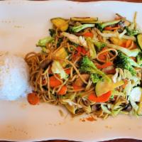 Y4. Veggie Yakisoba · Japanese style noodles stir-fried with a large quantity of vegetables.