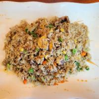 Pork Fried Rice · Fried rice with grilled marinated pork and various vegetables.