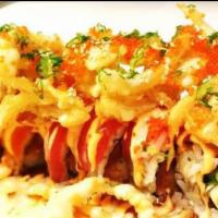 8 Pieces Forever Roll · Inside: shrimp tempura, spicy tuna, cucumber. Outside: tuna, salmon, fried onions with sweet...